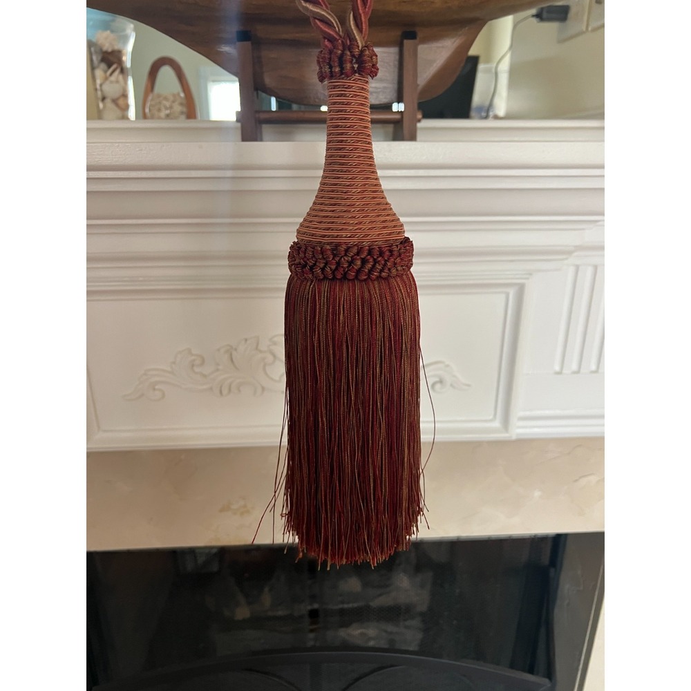 Vintage Tassel Tie‎ Back Ornate Oversize Jumbo Gold Copper Fringed